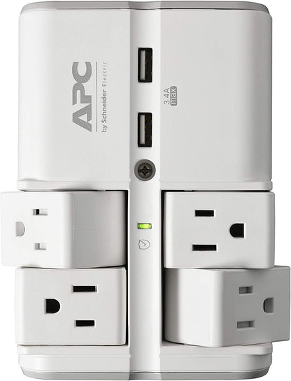APC Wall Outlet Surge Protector with USB Ports, PE4WRU3, (4) Rotating Multi Plug Outlet, 1080 Joule Surge Protection 4 Rotating Outlets