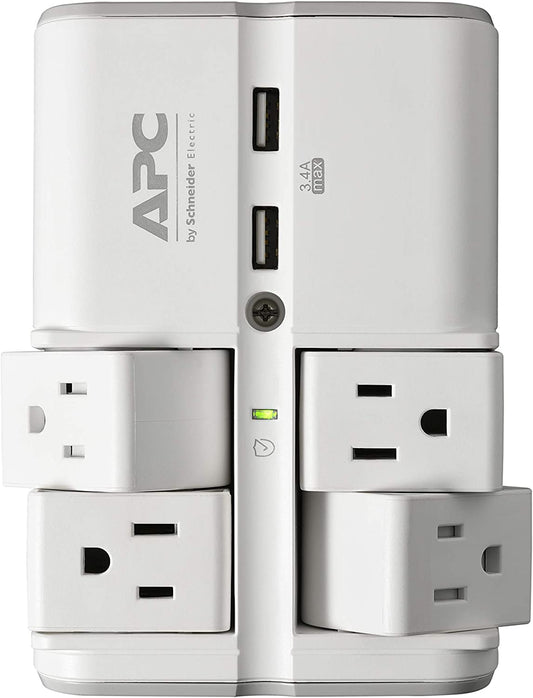 APC Wall Outlet Surge Protector with USB Ports, PE4WRU3, (4) Rotating Multi Plug Outlet, 1080 Joule Surge Protection 4 Rotating Outlets