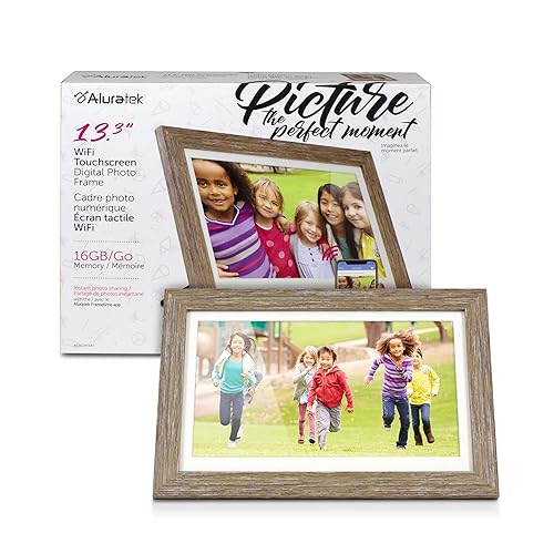 Aluratek 13.3" WiFi Distressed Wood Digital Photo Frame with 16GB Built-in Memory 1280 X 800, 16:9 (ASHDPF13F)