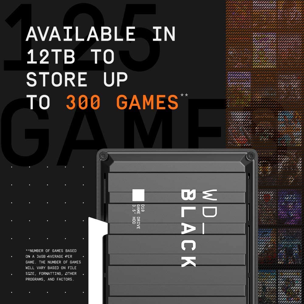 Western digital WD_BLACK 12TB D10 Game Drive for Xbox - Desktop External Hard Drive HDD (7200 RPM) with 1-Month Xbox Game Pass - WDBA5E0120HBK-NESN 12TB Xbox Hard Drive