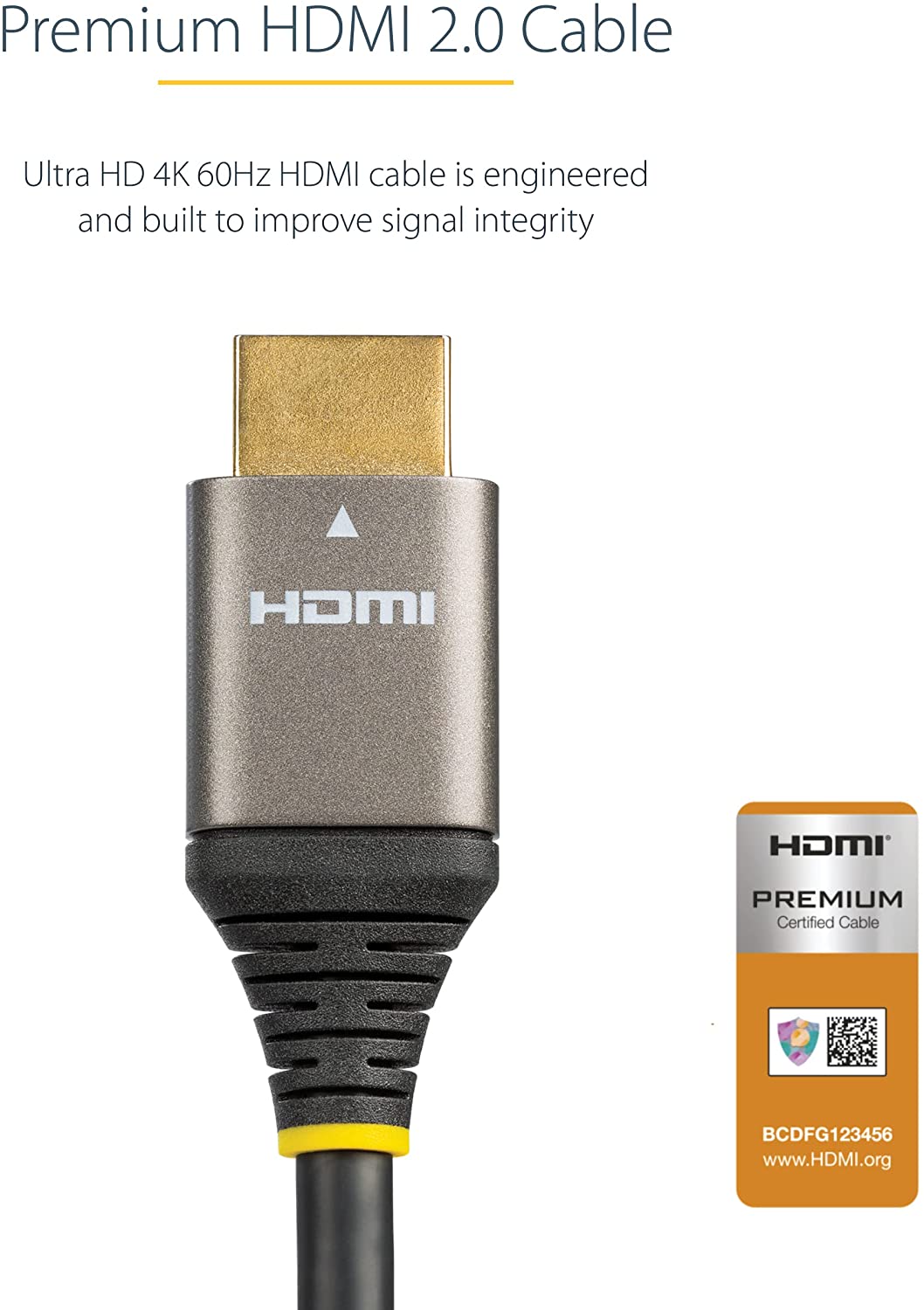 StarTech.com 6ft (2m) Premium Certified HDMI 2.0 Cable - High Speed Ultra HD 4K 60Hz HDMI Cable with Ethernet - HDR10, ARC - UHD HDMI Video Cord - for UHD Monitors, TVs, Displays - M/M (HDMMV2M) 6.6 ft / 2 m