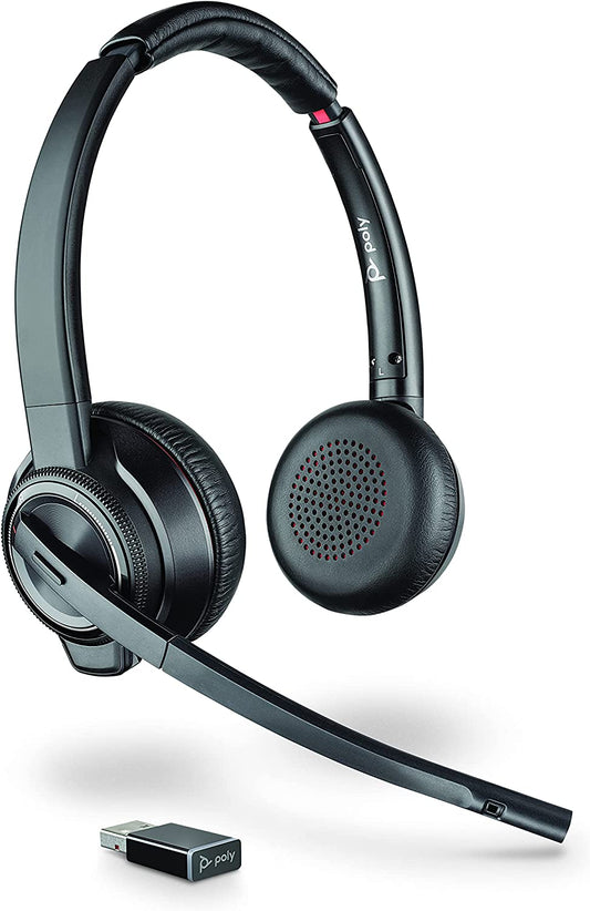 Plantronics - Savi 8220 UC USB-A Wireless DECT Headset (Poly) - Dual Ear (Stereo) - Connect to PC/Mac via USB-A Bluetooth Adapter - Active Noise Canceling (ANC) - Works with Teams (Certified), Zoom