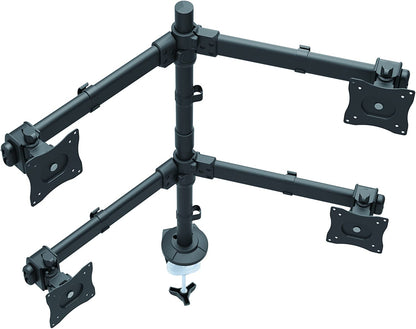 StarTech.com Desk Mount Quad Monitor Arm - Ergonomic VESA 4 Monitor Mount 2x2 up to 27" - Articulating &amp; Height Adjustable Pole Mount - Tilt/Swivel/Rotate LCD/LED Screen - Clamp/Grommet (ARMQUAD) Desk &amp; Grommet Clamp Black