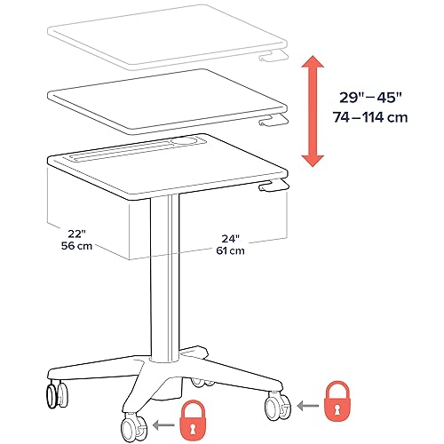 Ergotron – LearnFit Mobile Standing Desk, Adjustable Height Small Rolling Laptop Computer Sit Stand Desk with Wheels for Classroom, Office, Medical or Home Use – Adjusts from 29 to 45 Inches – Grey Short, 29-45 worksurface Grey