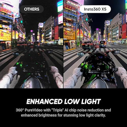 Insta360 X5 - Waterproof 360 Action Camera with 1/1.28" Sensors, 8K 360 HDR Video, 72MP Photo, 4K60fps Single-Lens, Enhanced Low Light Performance, User-Replaceable Upgraded Lenses, 2.5" Touchscreen