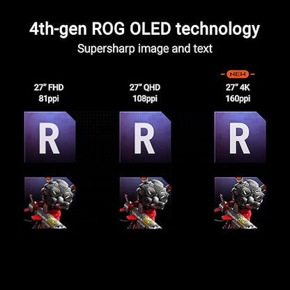ASUS ROG Swift 27” 4K QD-OLED Gaming Monitor (PG27UCDM) - 240Hz, 0.03ms, Custom Heatsink, Neo Proximity Sensor, G-SYNC Compatible, 99% DCI-P3, True 10-bit color, DisplayPort 2.1a UHBR20, 3 yr warranty