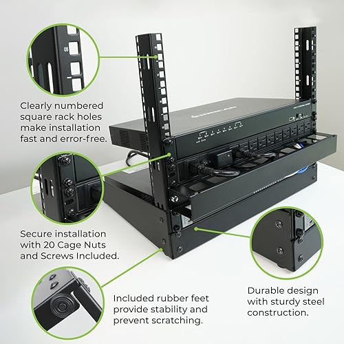 IOGEAR 8U 19" Open Frame Desktop Rack, 110 lb Capacity for AV/Network/Data/IT Equipment, GRDH8U