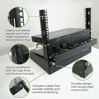 IOGEAR 8U 19" Open Frame Desktop Rack, 110 lb Capacity for AV/Network/Data/IT Equipment, GRDH8U