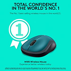 Logitech M185 Wireless Mouse, 2.4GHz with USB Mini Receiver, 12-Month Battery Life, 1000 DPI Optical Tracking, Ambidextrous, Compatible with PC, Mac, Laptop - Blue