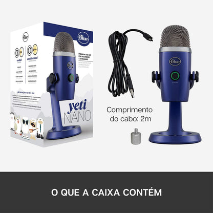 Blue microphones Blue Yeti Nano Premium USB Microphone for Recording, Streaming, Gaming, Podcasting on PC and Mac, Condenser Mic with Blue VO!CE Effects, Cardioid and Omni, No-Latency Monitoring - Vivid Blue Vivid Blue Microphone
