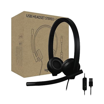 Logitech H570e USB Headset with Microphone for PC and Mac, USB-A Wired Headset with Stereo Sound, Noise-Canceling Mics and Inline Controls, Certified for Microsoft Teams, Black Teams Version Stereo, USB-A