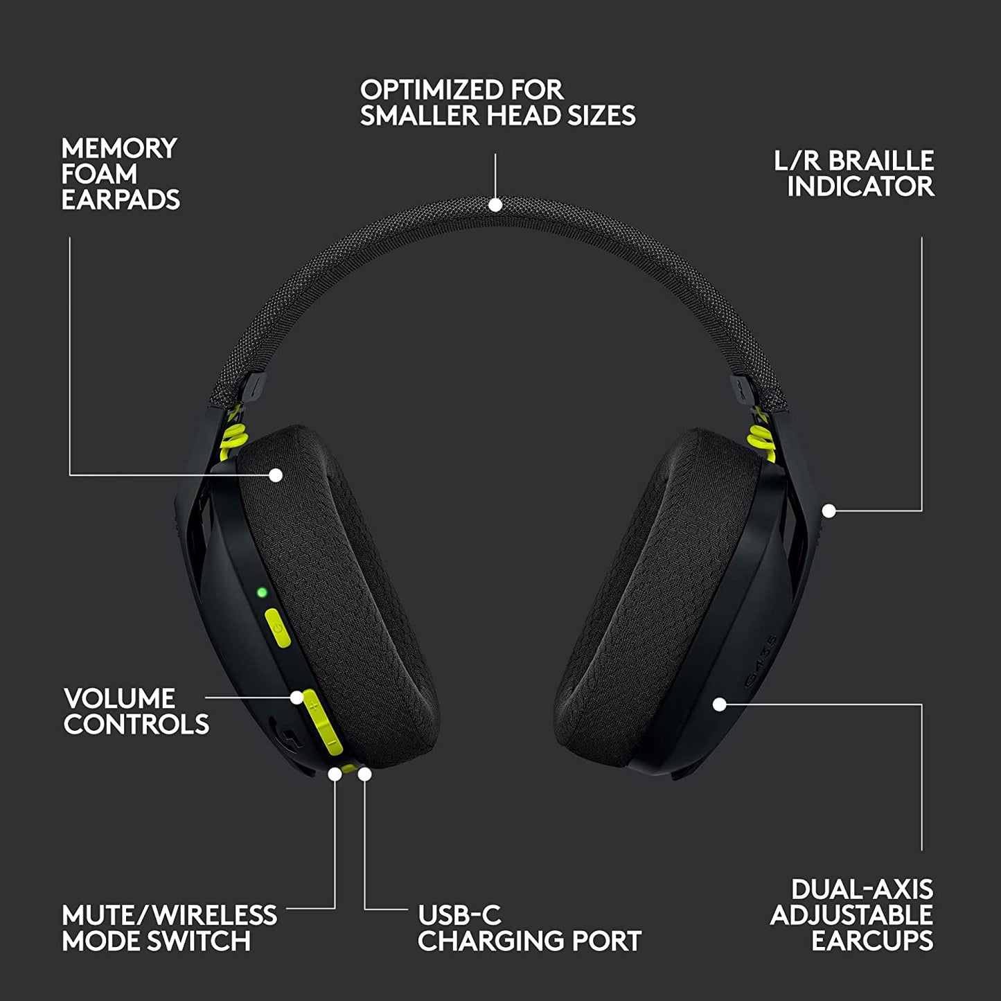 Logitech G435 LIGHTSPEED and Bluetooth Wireless Gaming Headset - Lightweight over-ear headphones, built-in mics, 18h battery, compatible with Dolby Atmos, PC, PS4, PS5, Nintendo Switch, Mobile - Black Black Headset Only