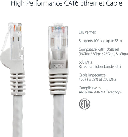 StarTech.com 7ft CAT6 Ethernet Cable - Grey CAT 6 Gigabit Ethernet Wire -650MHz 100W PoE RJ45 UTP Category 6 Network/Patch Cord Snagless w/Strain Relief Fluke Tested UL/TIA Certified (N6PATCH7GR) Gray 7 ft / 2.1 m 1 Pack