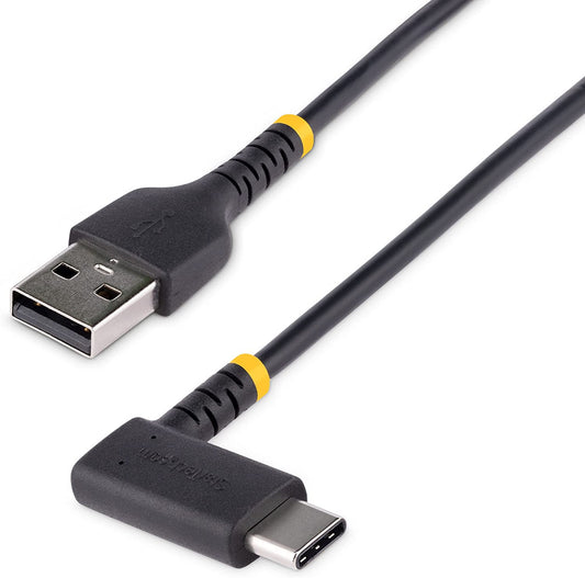 StarTech.com 6ft (2m) USB A to C Charging Cable Right Angle - Heavy Duty Fast Charge USB-C Cable - USB 2.0 A to Type-C - Rugged Aramid Fiber - 3A - USB Charging Cord (R2ACR-2M-USB-CABLE)