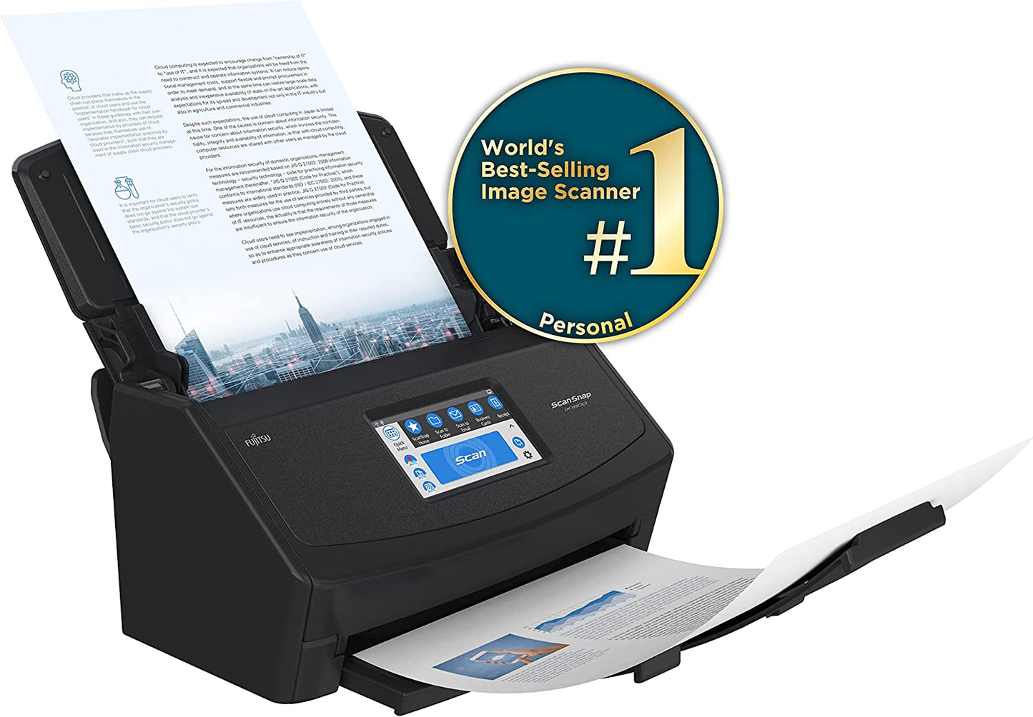 Fujitsu ScanSnap iX1600 Wireless or USB High-Speed Cloud Enabled Document, Photo &amp; Receipt Scanner with Large Touchscreen and Auto Document Feeder for Mac or PC, Black ScanSnap iX1600 Black