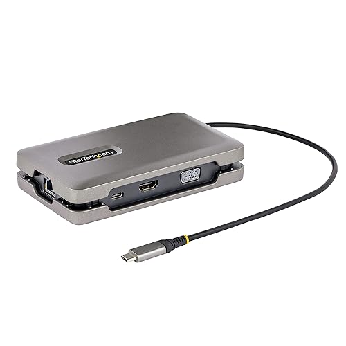 StarTech.com USB-C Dual Monitor Multiport Adapter up to 4K 60Hz USB-C DP Alt Mode Video Output & HDMI 2.0, or 1080p VGA, 100W PD Pass-Through, USB Type C Mini Docking Station, MST Hub (DKM31C3HVCPD)
