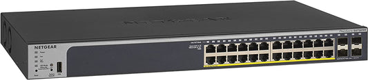 NETGEAR 28-Port PoE Gigabit Ethernet Smart Switch (GS728TPP) - Managed, Optional Insight Cloud Management, 24 x PoE+ @ 380W, 4 x 1G SFP, Desktop or Rackmount, and Limited Lifetime Protection 28 port | 24xPoE+ 384W | 4xSFP