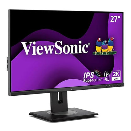 ViewSonic VG2748A-2K 27 Inch IPS QHD Ergonomic Monitor with Ambient Light Sensor, Auto Screen Dimmer, Screen Privacy Alert, USB Hub, DisplayPort, HDMI, and VGA for Home and Office