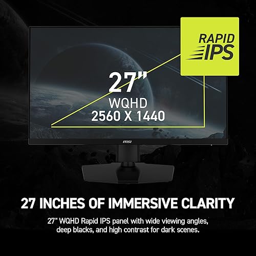 MSI MAG 274QPF E20 27-inch 2560 x 1440 (WQHD) Gaming Monitor, 200Hz, AMD Adaptive-Sync, HDR Ready, HDMI, VGA Port,VESA Mountable, Tilt, 4-Side Slim Bezel, 0.5ms, Black