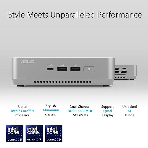 ASUS NUC 14 Pro+ Full System Mini PC with Intel 14th Gen Core Ultra 7 155H, 32GB DDR5 RAM, 1TB PCIe G4x4 NVMe SSD, Thunderbolt 4, Win 11 Home, Silver Aluminum Chassis, VESA Mount Included