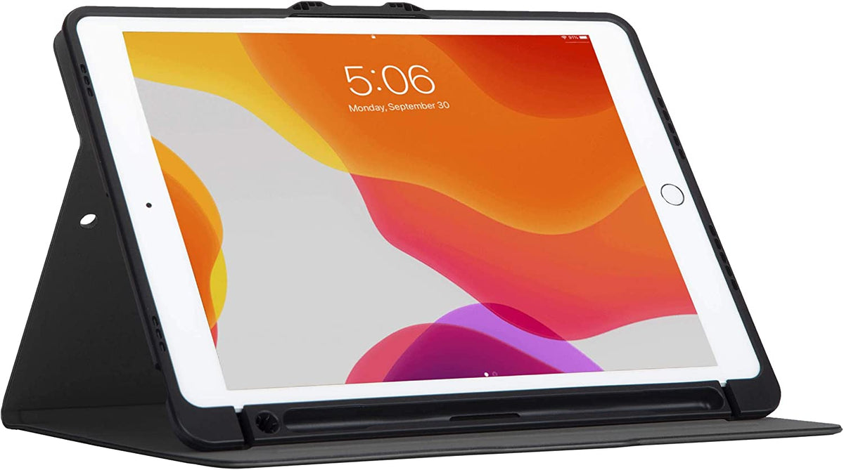 Targus VersaVu Apple iPad (7/8/9th Gen) 10.2-inch, iPad Air 10.5-inch, and iPad Pro 10.5-inch, Slim Lightweight Smart Shell Stand, Shock Proof, Audio Boost, Secure Closure, Black (THZ863GL) iPad (8th and 7th gen) Black