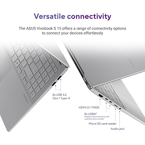 ASUS Vivobook S 15; Copilot+ PC, 15.6" Thin and Light Laptop, 3K 120Hz OLED, Snapdragon® X Plus Processor, 16GB Memory, 1 TB SSD, Copilot Key, Wi-Fi 7, Cool Silver, S5507QA-DB71-CB
