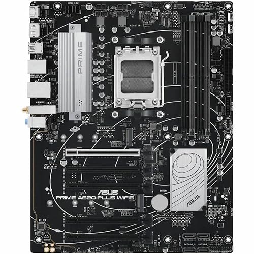 Prime A620-PLUS WIFI6 AMD A620 AM5 ATX Motherboard, DDR5, PCIe 4.0, Dual M.2 Slots, WiFi 6, DisplayPort/HDMI™, Rear & Front USB 5Gbps Type-C®, SATA 6 Gbps, Two-Way AI Noise Cancelation, Aura Sync