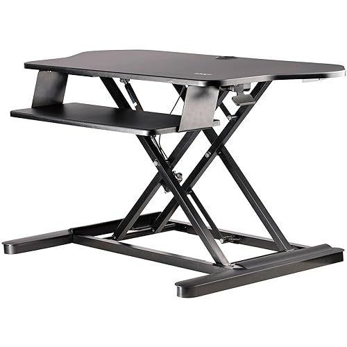 StarTech.com Corner Sit Stand Desk Converter with Keyboard Tray - Large Surface (35 x 21) - Height Adjustable Ergonomic Desktop/Tabletop Standing Workstation - Supports Dual Monitors (ARMSTSCORNR) Corner Desk