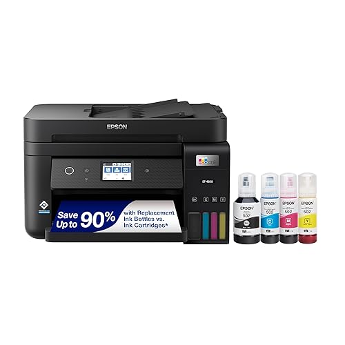 Epson EcoTank ET-4850 Wireless All-in-One Cartridge-Free Supertank Printer with Scanner, Copier, Fax, ADF and Ethernet – The Perfect Printer for Your Office - Black Black ET-4850