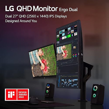LG 27QP88D-BS 27 Inch Dual Ergo Monitor with QHD IPS 5ms 75Hz Display with USB Type C and Dasiy Chain, AMD Freesync, Black ?27QP88D-BS