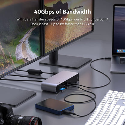 Belkin Thunderbolt 4 Dock Pro, Single 8K @ 60hz, Dual 4K Display Compatible, 2 x Thunderbolt 4 Port, 2 x HDMI Port, 90W Power Delivery PD, Audio in/Out, Compatible with MacBook Pro, XPS, and More