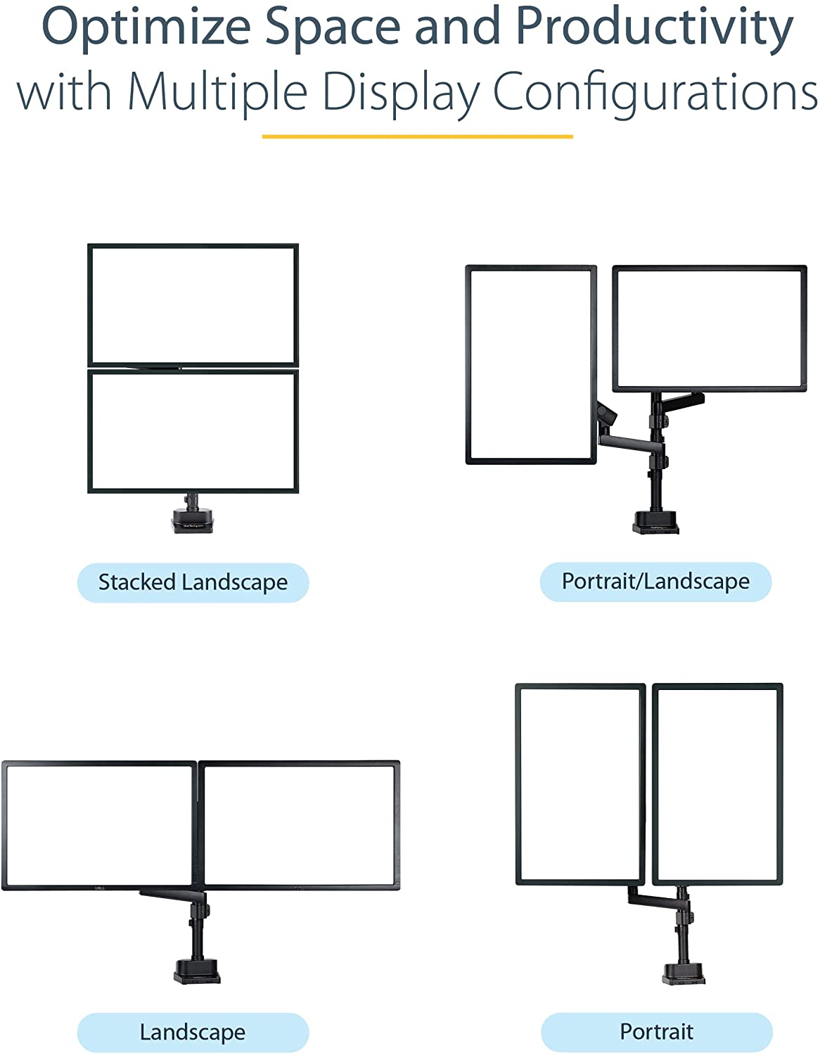 StarTech.com Desk Mount Dual Monitor Arm - Full Motion Monitor Mount for 2x VESA Displays up to 32" (17lb/8kg) - Vertical Stackable Arms - Height Adjustable/Articulating - Clamp/Grommet (ARMDUALPIVOT)