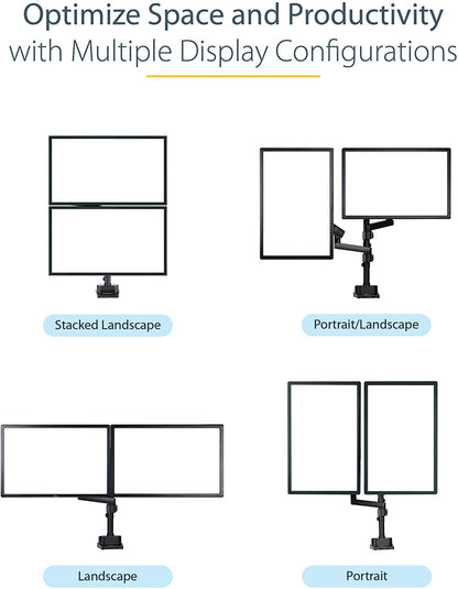 StarTech.com Desk Mount Dual Monitor Arm - Full Motion Monitor Mount for 2x VESA Displays up to 32" (17lb/8kg) - Vertical Stackable Arms - Height Adjustable/Articulating - Clamp/Grommet (ARMDUALPIVOT)