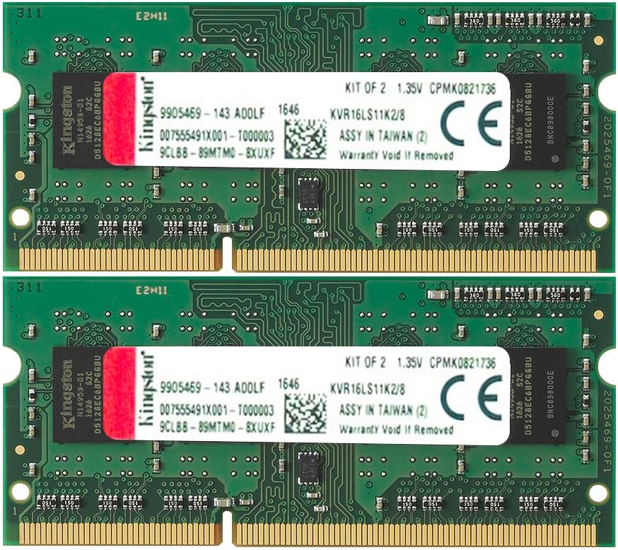 Kingston Technology 8GB Kit of 2 (2 x 4GB) DDR3 1600MHz Non-ECC CL11 SODIMM 1.35V Laptop Memory KVR16LS11K2/8 8gb 1600MT/s DDR3L