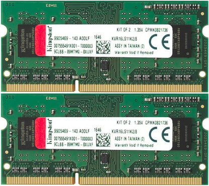 Kingston Technology 8GB Kit of 2 (2 x 4GB) DDR3 1600MHz Non-ECC CL11 SODIMM 1.35V Laptop Memory KVR16LS11K2/8 8gb 1600MT/s DDR3L