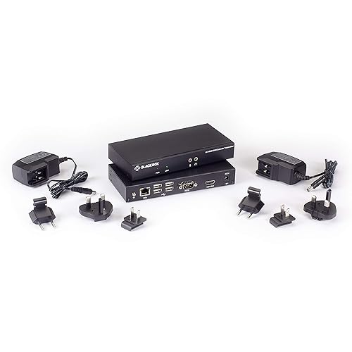 Black Box KVXLCH-100 Video Extender Transmitter/Receiver - 1 Input Device - 1 Output Device - 328 ft Range - 2 x Network (RJ-45) - 5 x USB - 1 x HDMI In - 2 x HDMI Out - 4K UHD - 3840 x 2160 - Twisted Pair - Category 6 - Desktop - TAA Compliant