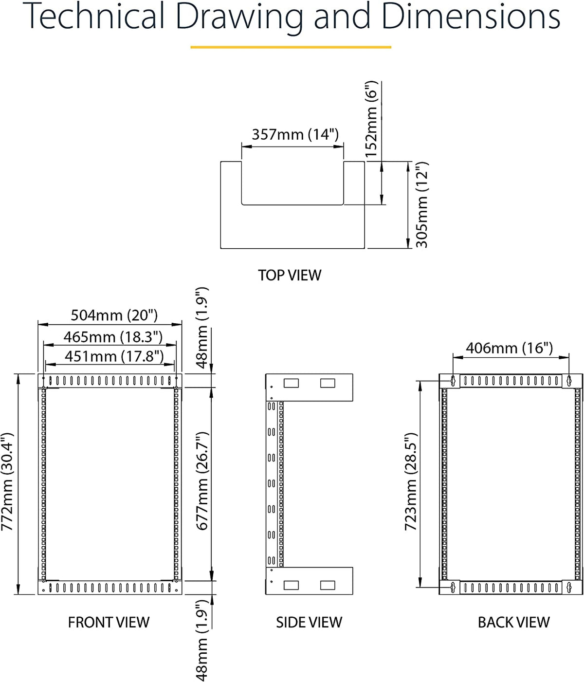 StarTech.com 15U 19" Wall Mount Network Rack - 12" Deep 2 Post Open Frame Server Room Rack for Data/AV/IT/Computer Equipment/Patch Panel with Cage Nuts &amp; Screws 200lb Capacity, Black (RK15WALLO) 15U Rack