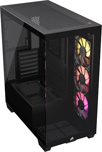 CORSAIR 3500X ARGB Mid-Tower ATX PC Case – Panoramic Tempered Glass – Reverse Connection Motherboard Compatible – 3X CORSAIR RS120 ARGB Fans Included – Black ARGB Black