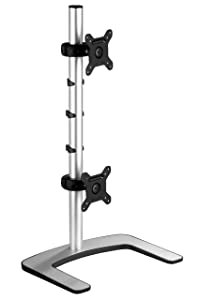 Atdec Dual Stack or Single Monitor Desk Mount - Freestanding Base - Load Screen Monitors up to 26.5lb Flat or 20lb Curved - VESA 75x75, 100x100 - Quick Display Release, tilt, pan, Landscape/Portrait