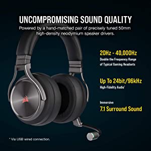 Corsair Gaming Virtuoso RGB Wireless SE High-Fidelity Gaming Headset, Gunmetal (NA Version), Black