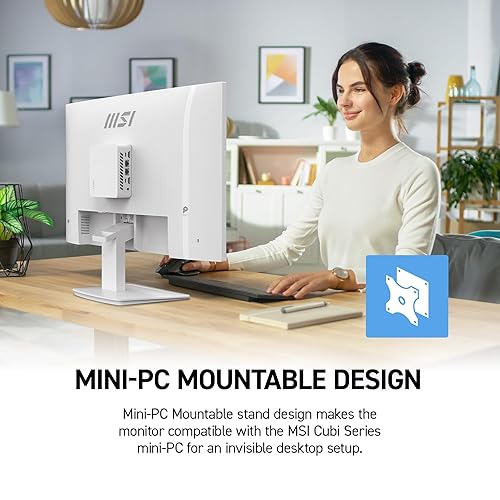 MSI PRO MP273W E14A 27-inch IPS 1920 x 1080 (FHD) Gaming Office Monitor, 120Hz, Free-Synch, HDMI, DisplayPort, VGA Port, VESA Mountable, Tilt, Speaker, 4-Side Slim Bezel 1ms, White