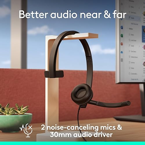 Logitech H570e USB Headset with Microphone for PC and Mac, USB-C Wired Headset with Mono Sound, Noise-Canceling Mics and Inline Controls, Certified for Microsoft Teams, Black Teams Version Mono, USB-C