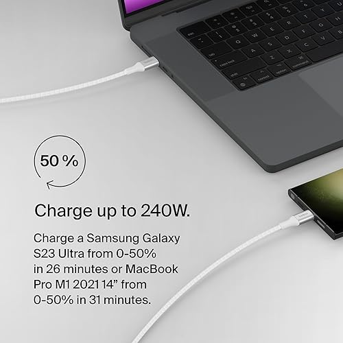 Belkin BoostCharge USB-C to USB-C Power Cable (2M, 6.6ft), Fast Charging Cable with 240W Power Delivery, USB-IF Certified, Compatible with MacBook Pro, Chromebook, Samsung Galaxy, iPad, & More - White 2M White