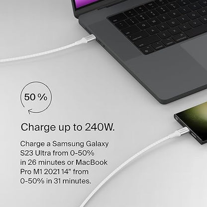 Belkin BoostCharge USB-C to USB-C Power Cable (2M, 6.6ft), Fast Charging Cable with 240W Power Delivery, USB-IF Certified, Compatible with MacBook Pro, Chromebook, Samsung Galaxy, iPad, & More - White 2M White