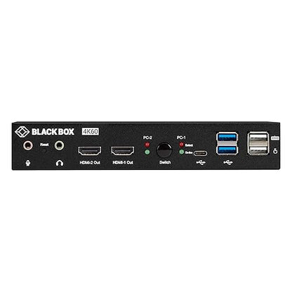 Black Box KVM Switch - UHD 4K, Dual-Monitor, HDMI/DisplayPort, USB 3.2 Gen 1, USB Type C, Audio, 2-Port - 2 Computer(s) - 4K UHD - 3840 x 2160 - 50 Hz, 60 Hz - 5 x USB - 2 x HDMI - DisplayPort