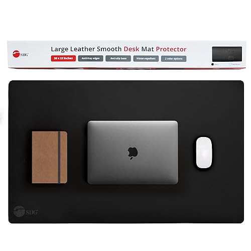 Siig Artificial Leather Smooth Desk Mat Blotter Protecter - 36" X 22" Desk Pad With Non-slip Water Repellent Protection For Office And Home - Black