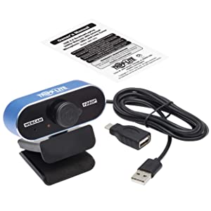 Tripp Lite USB Webcam with Microphone &amp; Privacy Cover for Laptop/Desktop, HD 1080p/30fps, Included USB-C Adapter, Universal Rotating Mounting Clip, H.264 Video Compression, 3-Year Warranty (AWC-002)