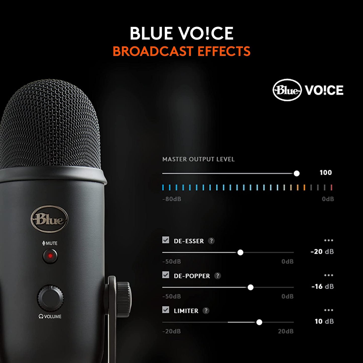 Logitech Blue Yeti USB Microphone for PC, Mac, Gaming, Recording, Streaming, Podcasting, Studio and Computer Condenser Mic with Blue VO!CE effects, 4 Pickup Patterns, Plug and Play – Blackout Blackout Microphone