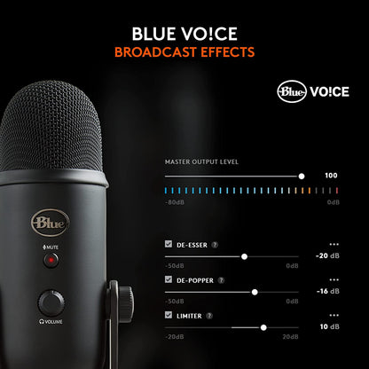 Logitech Blue Yeti USB Microphone for PC, Mac, Gaming, Recording, Streaming, Podcasting, Studio and Computer Condenser Mic with Blue VO!CE effects, 4 Pickup Patterns, Plug and Play – Blackout Blackout Microphone