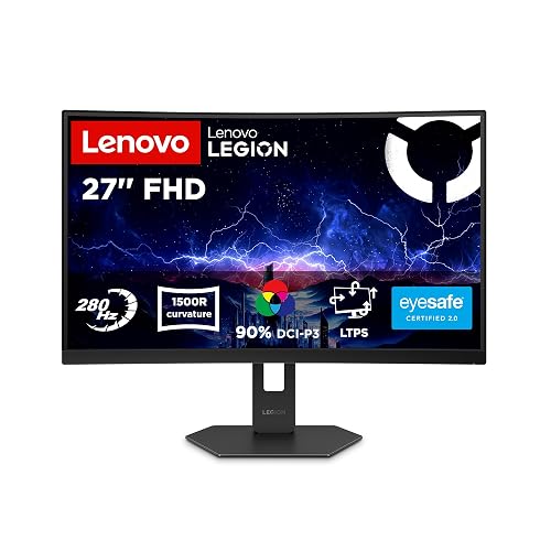 Lenovo Legion 27-2C Gaming Monitor, 27 FHD, Curved, VA, 280Hz, 0.5ms MPRT, AMD FreeSync Premium, HDR10, LTPS Stand, 2X HDMI 2.1 and DP 1.4, Eclipse Black